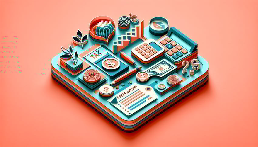 paper art illustration depicting a tax preparation client intake form with various sections and details for FormCreatorAI article
